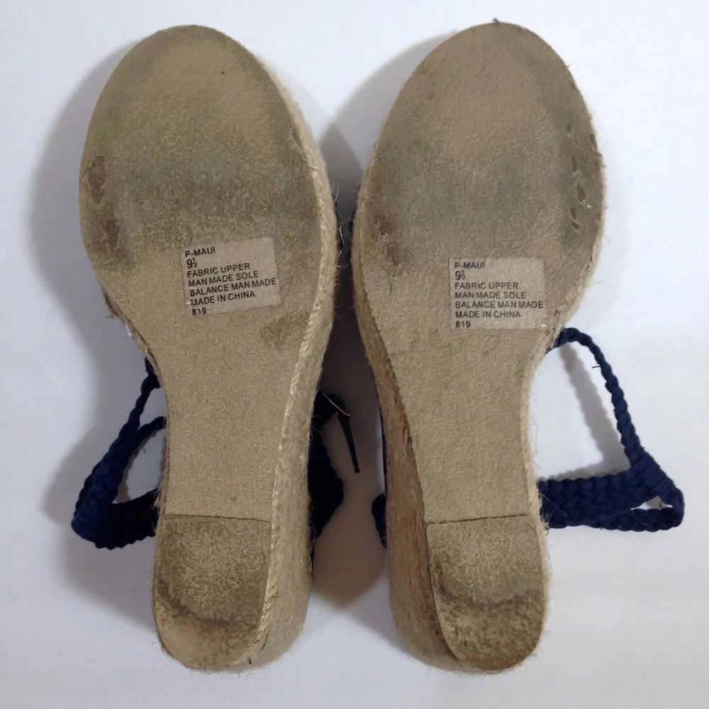 Steve Madden Navy Crochet Espadrille Wedge Sandals with Braided Jute Heel